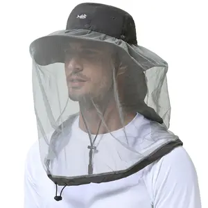 BASSDASH UPF 50+ Mosquito Sun Hat with Hidden Head Net and Neck Flap for Men Women Outdoor Fishing Hiking Camping