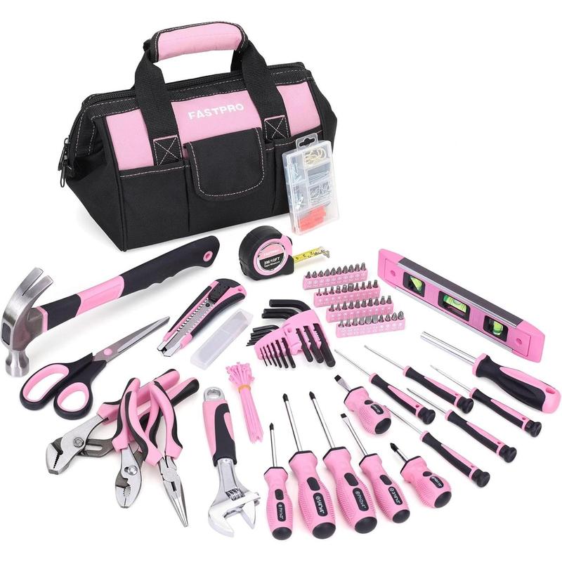 Pink Tool Set, 220-Piece Lady's Home Repairing Tool Kit with 12-Inch ...