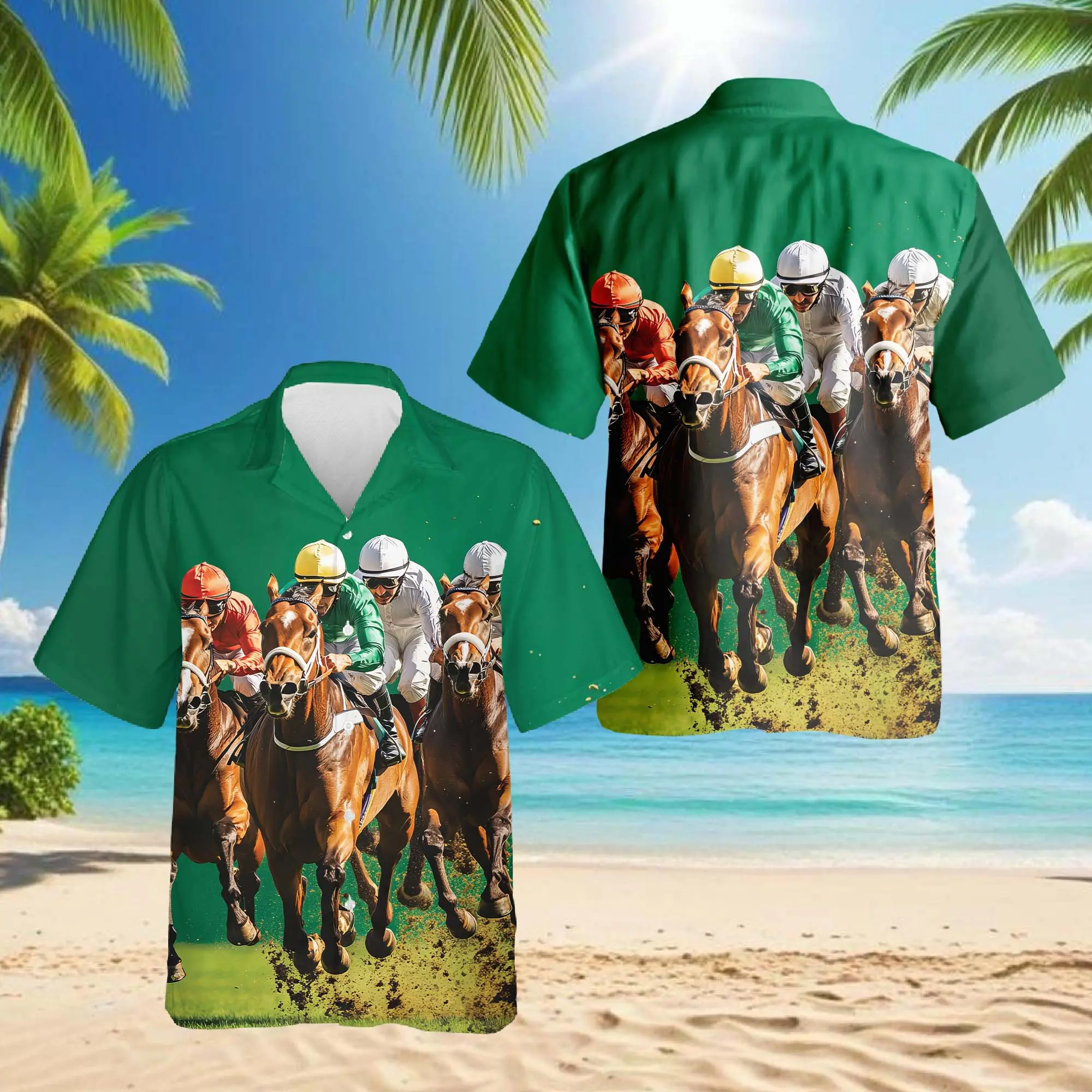 Kentucky Derby Hawaiian Shirt, Horse Racing Floral Aloha Shirt, Derby Party Outfit for Men, Button Down Short Sleeve Pattern Hawaiian Shirt