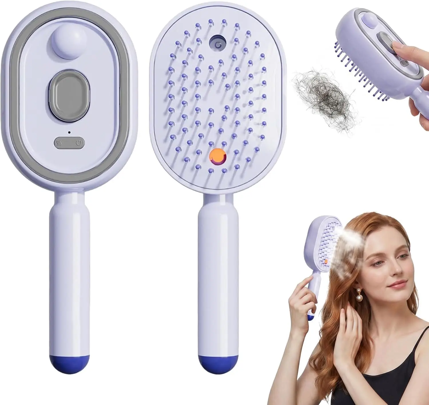 Electric Spray Air Cushion Massage Comb, 2026 Upgrade Electric Spray Air Cushion Comb, 5-in-1 Detangling Hair Brush for Dry Frizzy Hair, Self-Cleaning Gloss Enhancing Care Brush for Women (Purple)