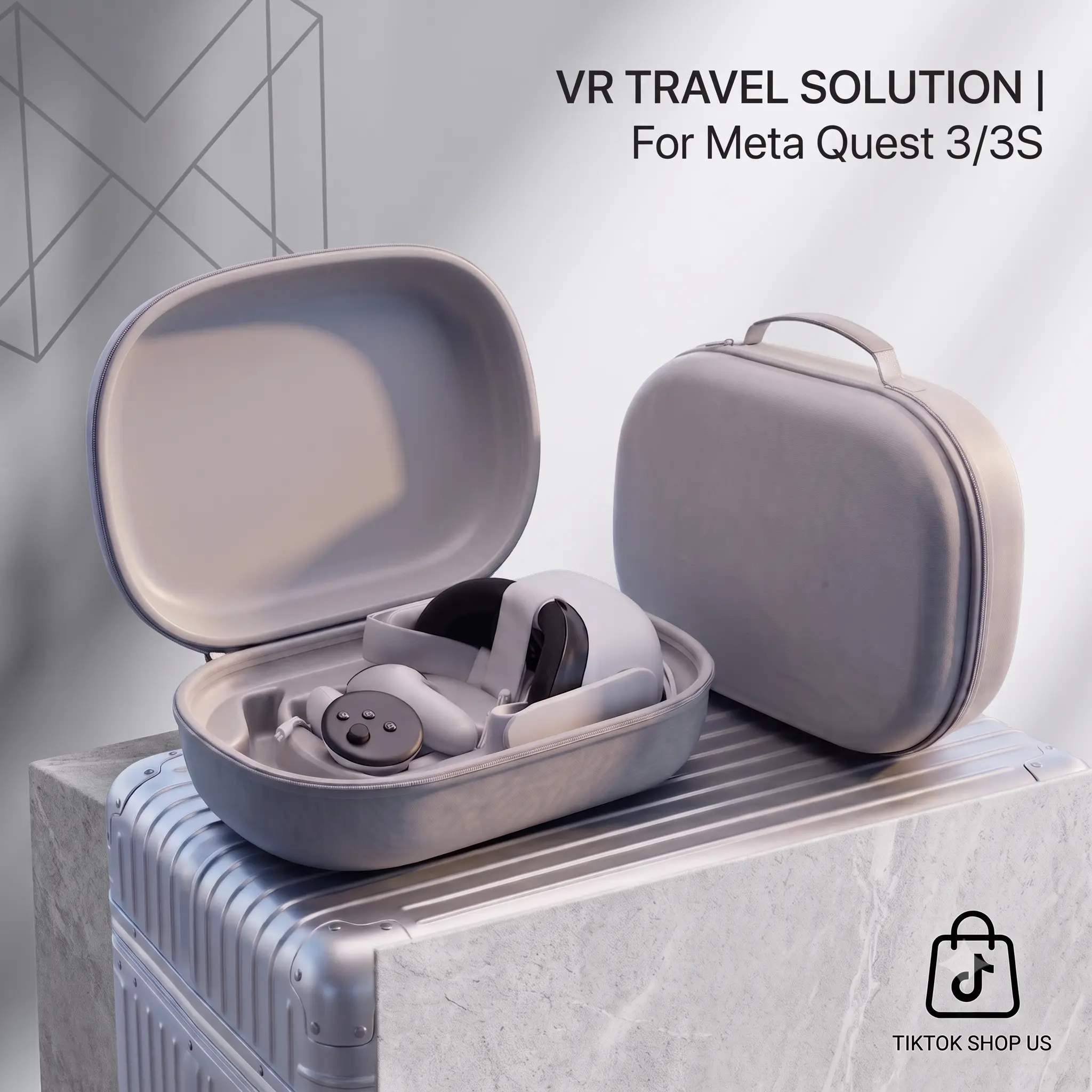 Travel Hard Carrying Case Compatible with Meta Quest 3S / Quest 3 / Quest 2, Portable VR Headset Storage Bag with Custom Molded Slot & Controller Protection, Grey