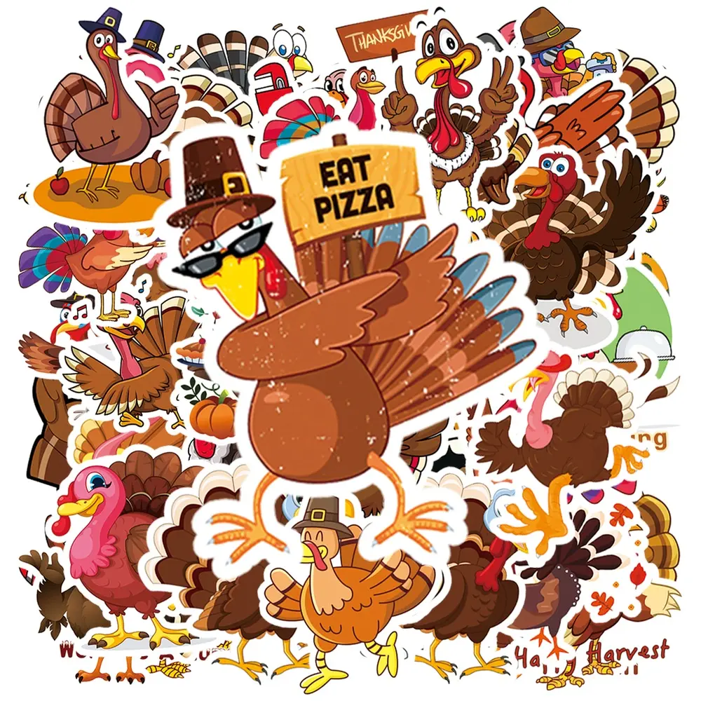 50 Pcs Cute Thanksgiving Turkey Vinyl Stickers, Fall Autumn Holiday Animal Decals, Waterproof Removable Stickers for Car Window, Helmet, Water Bottle, Laptop, Aesthetic DIY Craft Thanksgiving Party Favor Decorations for Teens Kids #ThanksgivingStickers