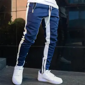 2025 Spring Large-size New Product Trousers With Color-blocked Black And Red Contrasting Zippered Men's Pants Casual Sports Jogging Double Pocket