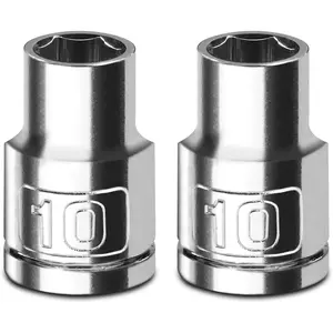 2 count 1/2" Drive 10mm Socket Set, Shallow, Mirror Finish, Cr-V Steel, 6-Point