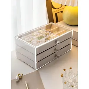 Jewelry Storage Box, 1 Count Multi-grid Jewelry Organizer, Transparent Frame Jewelry Display Box, Home Organizer for Earrings Necklace Bracelet
