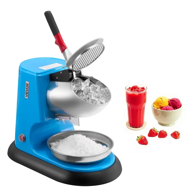 【Fallpicks】VEVOR Ice Shaving Machine, 300W 1400 RPM Easy Crushing Electric Model, 220lbs/Hr Capacity, Stainless Steel Unit with Splash-Safe Bowl, Baffle, Large Barrel & Cover, 1-Touch On, Ergonomic Curved Handle, for Home/Commercial Use, Blue