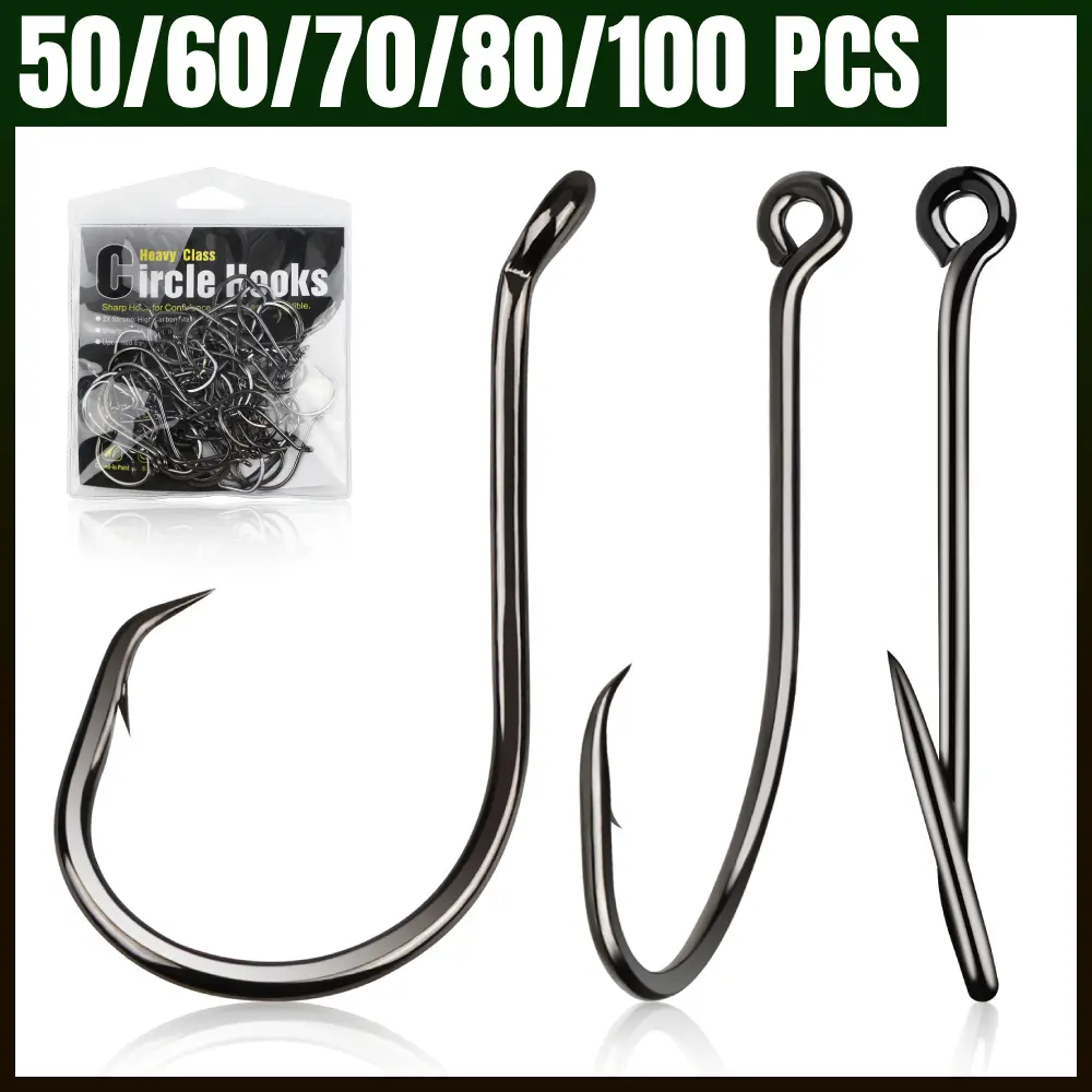 Circle Hooks for Catfish 2X Strong 100PCS Catfish Hooks Octopus Circle Hooks Saltwater and Freshwater Black & Red Size 1/0-8/0,father'sdaygifts,campingessentials,campinggear