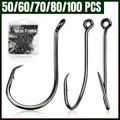 Dovesun Octopus Circle Fishing Hook Set, 2X Strong 100PCS Multipack Upturned Eye Metal Hooks, Curved Design Fisherman Terminal Tackle, Size 1/0-8/0 Black & Red for Saltwater/Freshwater Predatory Fish
