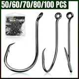 Dovesun Octopus Circle Fishing Hook Set, 2X Strong 100PCS Multipack Upturned Eye Metal Hooks, Curved Design Fisherman Terminal Tackle, Size 1/0-8/0 Black & Red for Saltwater/Freshwater Predatory Fish