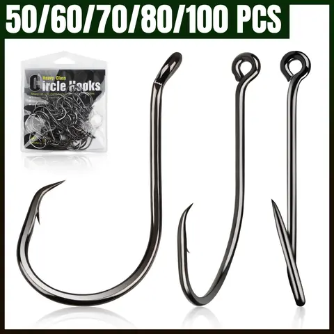 Dovesun Octopus Circle Fishing Hook Set, 2X Strong 100PCS Multipack Upturned Eye Metal Hooks, Curved Design Fisherman Terminal Tackle, Size 1/0-8/0 Black & Red for Saltwater/Freshwater Predatory Fish