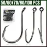 Dovesun Octopus Circle Fishing Hook Set, 2X Strong 100PCS Multipack Upturned Eye Metal Hooks, Curved Design Fisherman Terminal Tackle, Size 1/0-8/0 Black & Red for Saltwater/Freshwater Predatory Fish