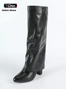 Women's Fashion Knee-High Boots, Pointed Toe PU Leather, Modern Style, Fall & Winter, Side Zip Design, Versatile Party Shoes