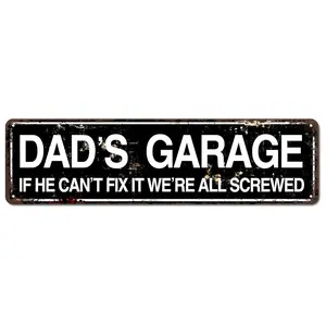 Dad's Garage If He Can't Fix It We're Screwed 16x4 Inch Aluminum Metal Sign - Funny Dad Garage Wall Decor for Garage, Man Cave, Workshop, Tool Shed - Retro Tin Sign Gift for Fathers, Handymen and DIY Enthusiasts