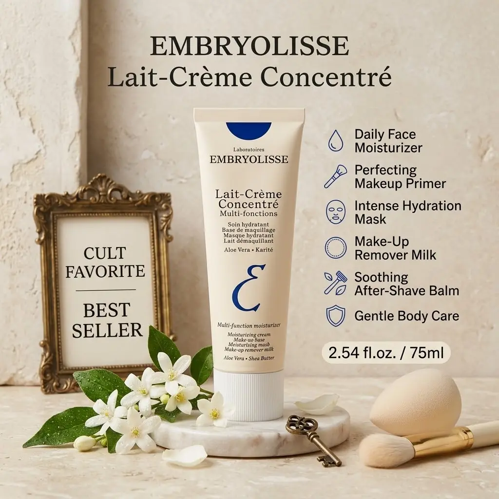 Embryolisse French Cult Favorite Lait-Crème Concentré 2.54 fl.oz. - 6-in 1 Face Moisturizer + Makeup Primer Floral Cleansing