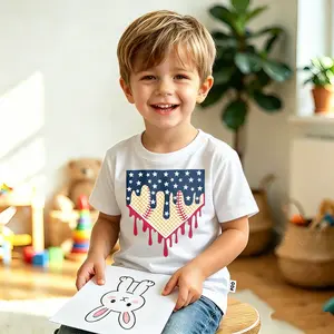 Kids T Shirt White American Flag Baseball Drip Design For Playtime And Everyday Wear