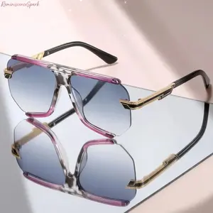 Women's 2026 Trendy Bi-Beam Aviator Sunglasses, Square Semi-Rimless UV400 Sports Eyewear, Smooth Metallic Texture, Premium Metal Temples, Blue Light Blocking Lenses, Lightweight Daily Casual & Fashion Eyewear