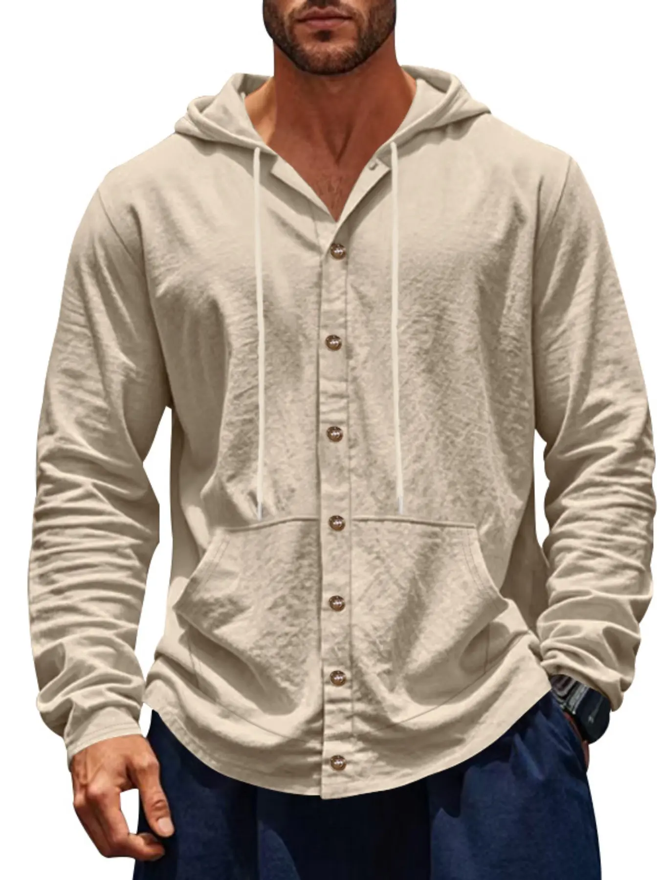 Men's Loose-Fit Long Sleeve Linen Shirt, Casual Button Shirts, Casual Breathable Outfits, Casual Outings Shirt, Casual Simple Design for Spring & Fall, Comfortable Cotton Blend Fabric, Perfect for Daily Wear