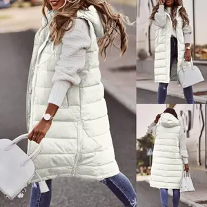 Womens Puffer Vest Winter Hooded Sleeveless Zip Up Long Puffy Jacket Warm Thick Quilted Coats with Pockets Winter Clothing for Women