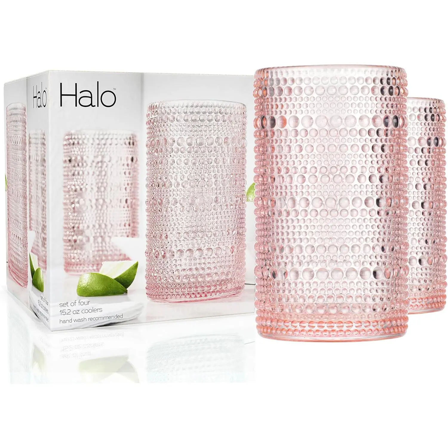 Hobnail Drinking Glasses, Pink  Glassware Set, Beaded Drinking Glasses, Set Of 4 15 oz  Glass Set, Bubble Glasses, For Everyday Usage