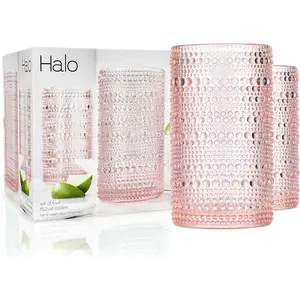 Hobnail Drinking Glasses, Pink  Glassware Set, Beaded Drinking Glasses, Set Of 4 15 oz  Glass Set, Bubble Glasses, For Everyday Usage
