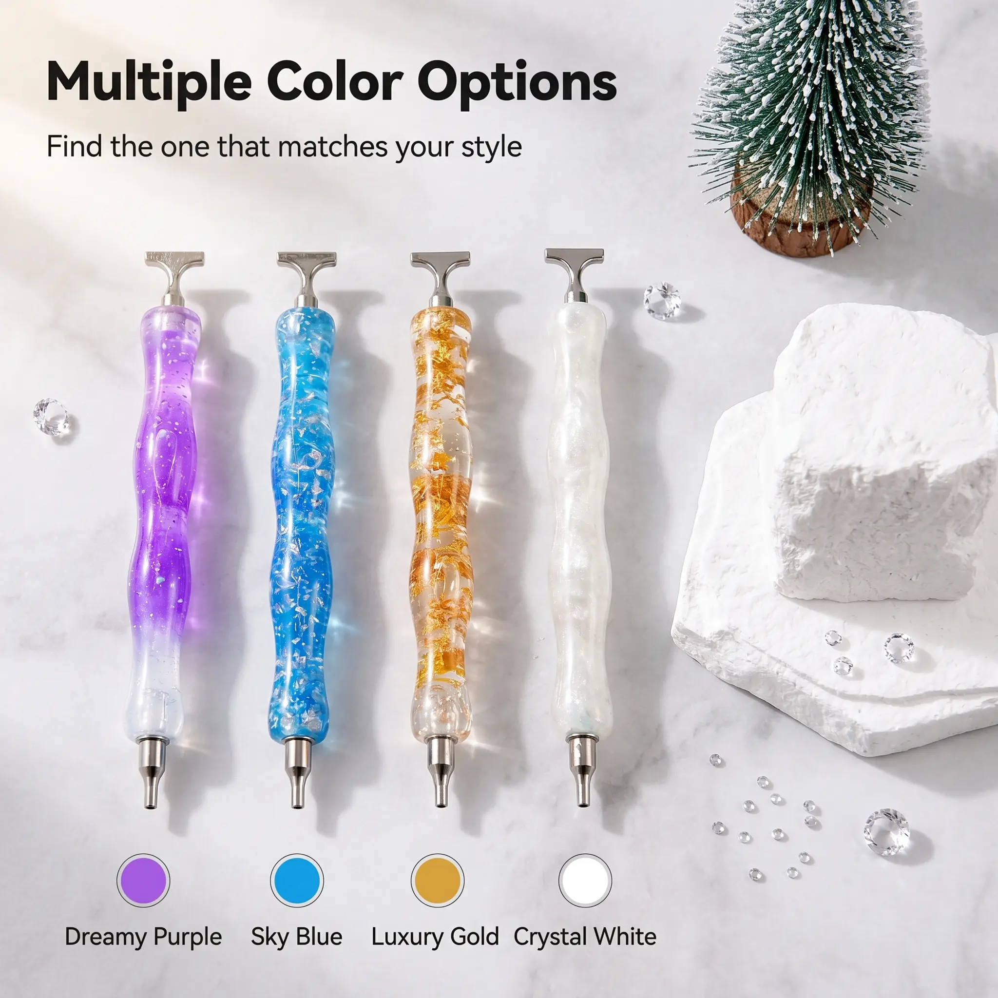 Rainbow Arc Resin Rhinestone Dot Drill Pen - DIY Crafting Tools with 12 Zinc Alloy Threaded Pen Tips, Popular Handmade Accessory for Diamond Painting Cross Stitch, Cross Stitch Needlework Supplies