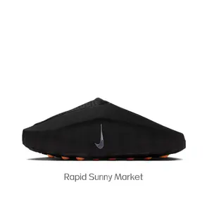 Black Thick-Soled Mule Slides, Orange Spherical Massage Outsole, Breathable Fabric Upper, Pre-Game Recovery Tech Slides
