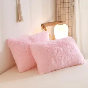 Fluffy Pink Comforter Cover Queen Set, Soft Furry Shaggy Pink Bedding Queen Set 3 Pieces (1 Fuzzy Duvet Cover + 2 Faux Fur Pillow Cases) Fluffy Bed Set, Zipper Closure