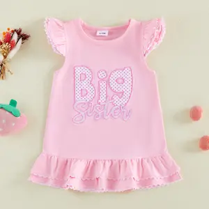 Toddler Girl Big Sister Dress - Ruffle Cap Sleeve Lace Trim Casual Sundress summervibes