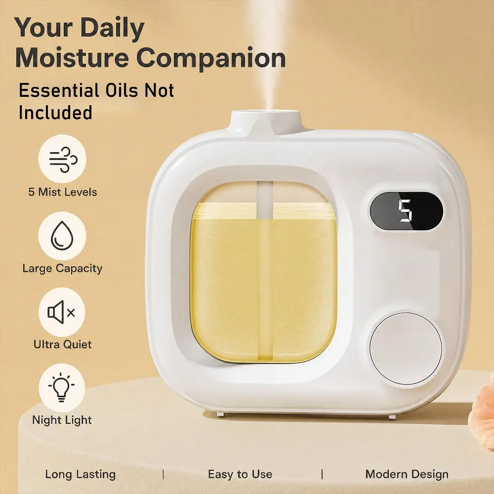 Wall Mounted Mini Aroma Essential Oil Diffuser with LCD Screen, 5 Adjustable Power Levels and 360-Degree Surround Mist, Portable Scent Air Freshener for Car, Bedroom, Home and Office, Essential Oils Not Included