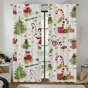 Set of 2, Christmas Day printed curtains, Home Decoration Curtain, Window Curtain, Christmas tree Santa pattern, perfect for decorating bedrooms, study, living room and other family areas. Perfect for Christmas Day themed gift decoration, Christmas items