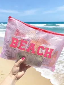Waterproof PVC Beach Bag with Embroidered Towel, A4 Transparent File Folder, Large Capacity Makeup Bag, Portable Swim Bag for Travel