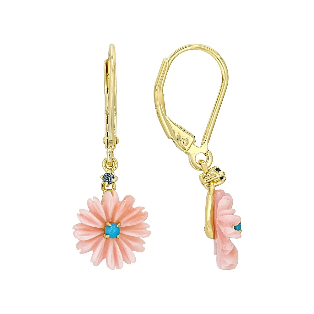 JTV Pink Conch Shell 18K Yellow Gold Over Sterling Silver Flower Cut Earrings 0.03ctw