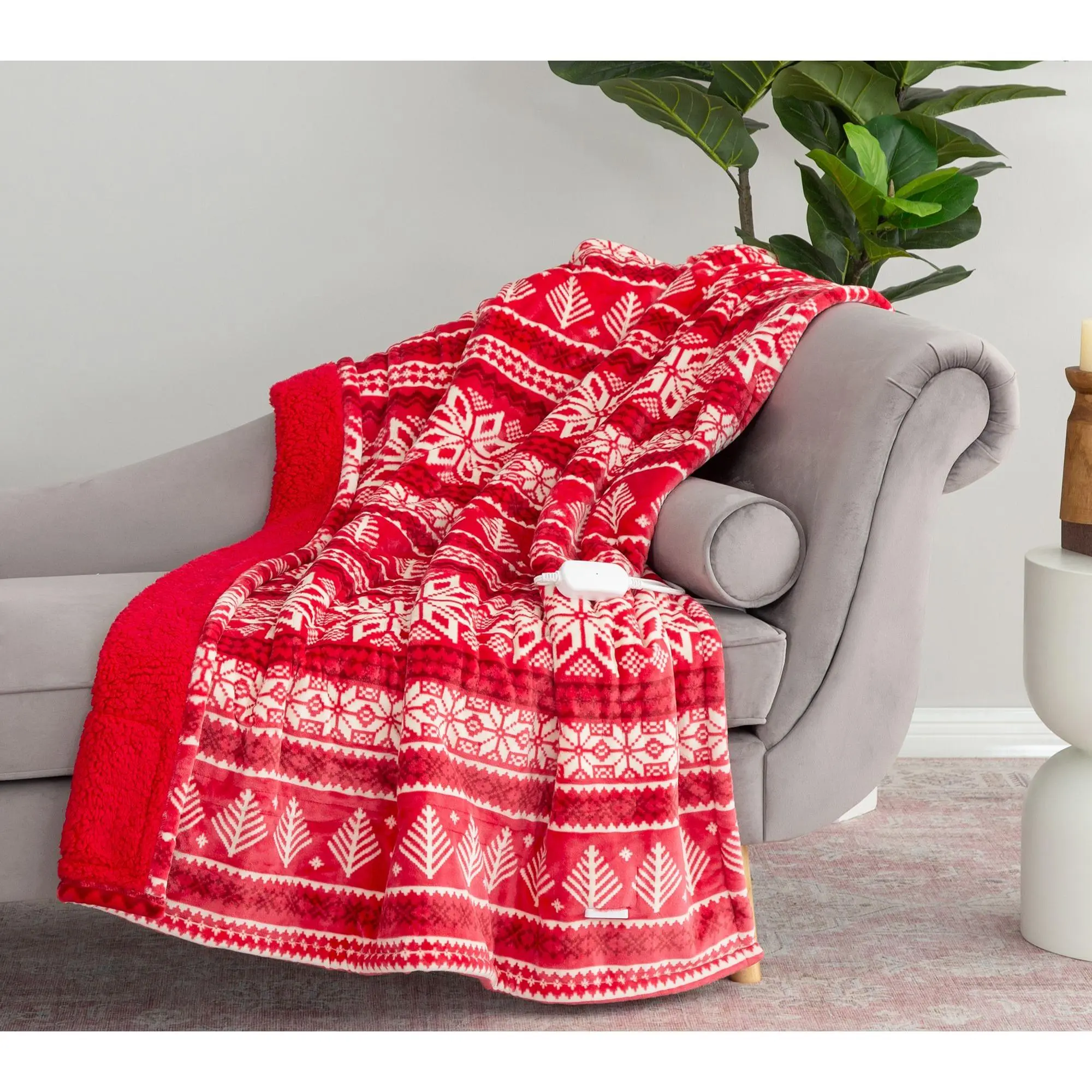 Berkshire Velvetsoft & Sherpa Heated Throw with EZ Touch Remote