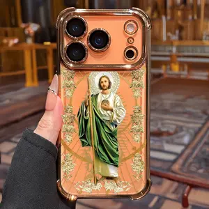 San Judas Pattern Phone Case , Electroplated Cover with Airbag Shockproof Slim Soft TPU Cover for iPhone X 11 12 13 14 15 16 17 Pro Max Plus Air Catholic