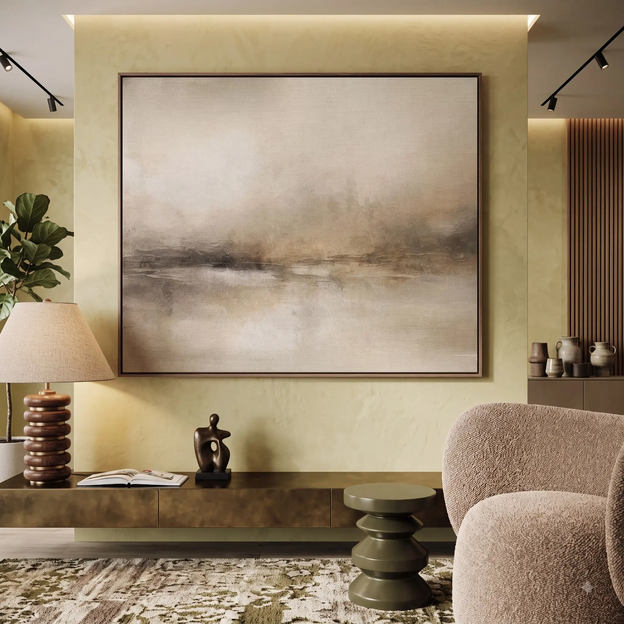 Vintage Landscape Canvas Wall Art, Neutral Brown Landscape Print, Extra Large Living Room Decor, Minimalist Nature Artwork | Unframed