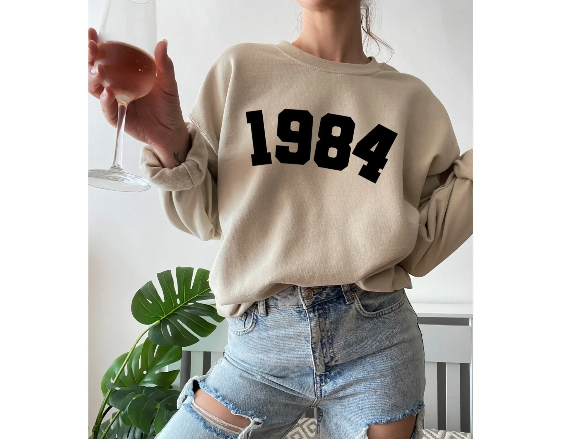 1984 Sweatshirt, 1984 College Style Number Sweater, 1984 Birthday Year Number Sweat for Women, Birthday Gift, 40th Birthday Sweatshirt Cotton Fabric