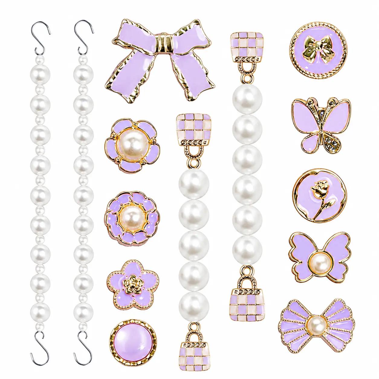 14-Piece Purple Pendant Set for Women, Gold Tone Bling Jewelry Charms with Butterfly & Heart Designs, Faux Pearl Accents for DIY Necklaces & Bracelets, Sparkly Jewelry Sets, Bling Jewelry Sets