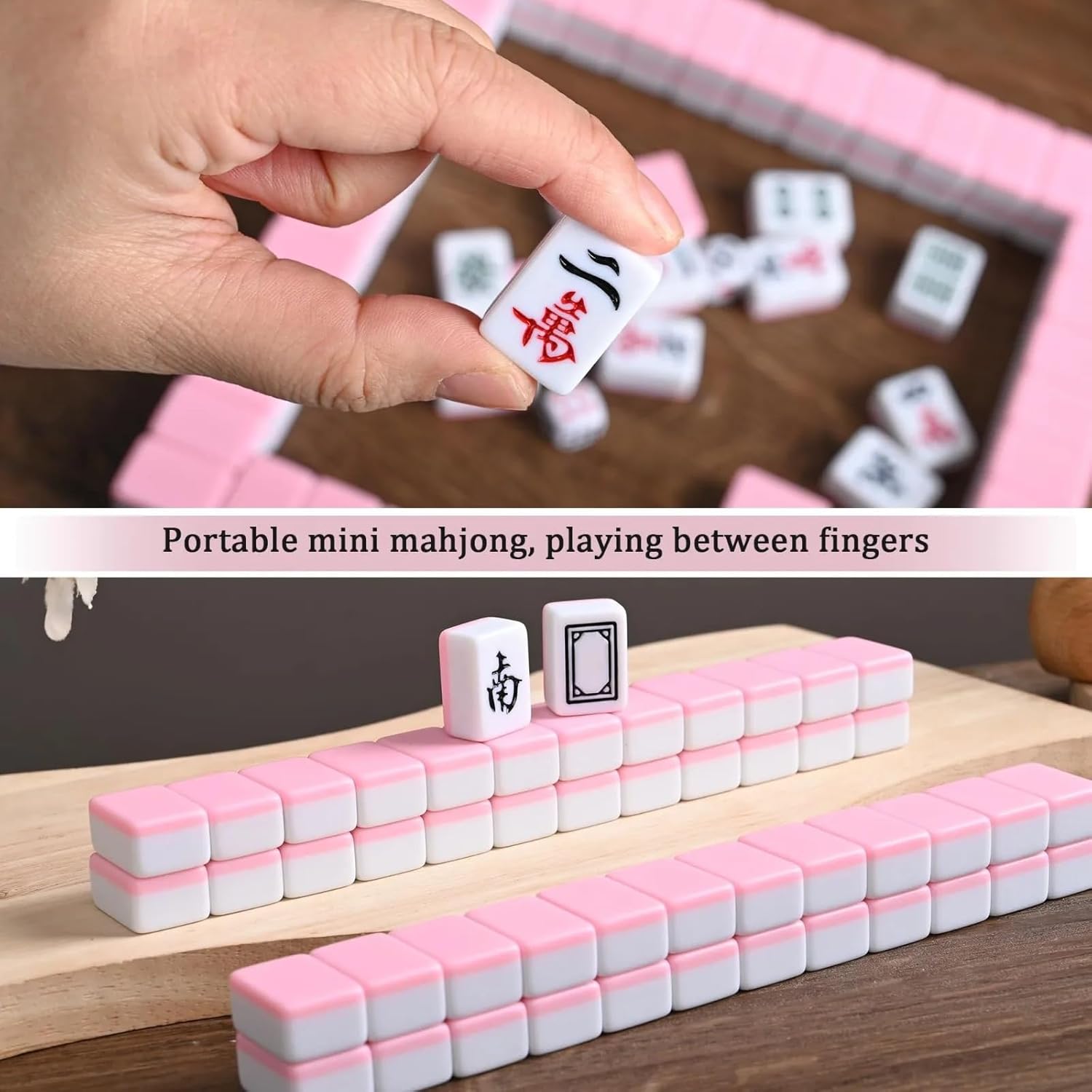 Mini Mahjong Set  Waterproof Majiang with Portable Travel Handbag ,Suitable for party multiplayer games, puzzle combination games and family gatherings. Melamine material, a total of 144, each size of 0.94 inches (24 mm), simple and happy