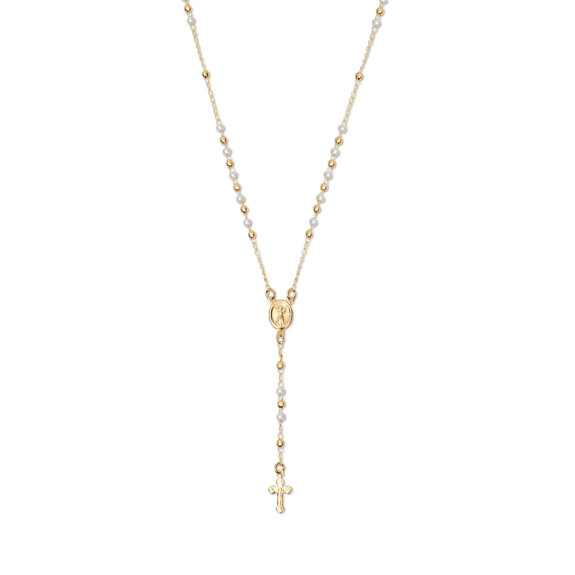 THE PEARL MARY ROSARY CROSS NECKLACE