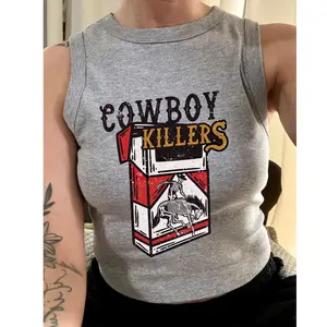 Cowboy Killers Muscle Crop Tank, Cowboy Ribbed Crop Tank, Cowboy Killers Tank Top, Country Western Graphic Tank Top