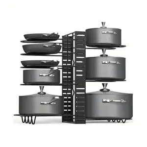 Pot Pan Storage Rack, 5/8 Tiers Adjustable DIY Pot Pan Lid Holder, Space Saving Kitchen Organizer, Kitchen Storage Rack