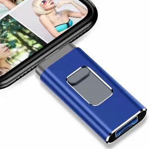 4-in-1 High-Speed USB 3.0 OTG Flash Drive, Compatible with iPhone & Type-C & Android & PC, Portable Drive iPhone Photo Stick, Plug and Play with App, 64GB 128GB 256GB