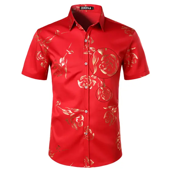 ZEROYAA Mens Hipster Gold Rose Printed Slim Fit Short Sleeve Button Down Dress Shirts - TikTok Shop ZEROYAA Mens Hipster Gold Rose Printed Slim Fit Short Sleeve Button Down Dress Shirts - TikTok Shop