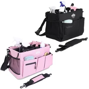 The portable cleaning kit features adjustable shoulder and waist straps for easy carrying and storage.