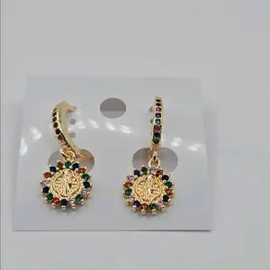 Saint Benedict beautiful earrings with colors stones gold-plated dangle earring