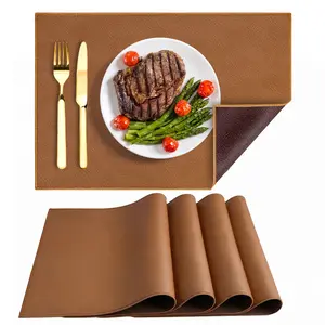 Placemats Set of 4, Reversible Dual-Color Faux Leather Place Mats 11.8"x17"– Waterproof, Heat Resistant, Washable & Wipeable, Luxury Retro Style for Kitchen Dining Table outdoorfun