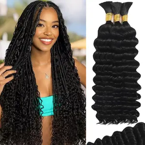 OQ HAIR Deep Wave Bulk Human Hair for Boho Braids 100% Virgin No Weft 3/5 Packs Natural Color