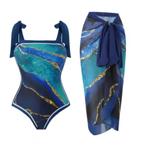 Two Piece Mesh Sarong Wraps Bathing Suits Womens High Waisted Tummy Control BikiniSet