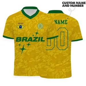 Custom Brazil Soccer Jersey - Yellow Green Pattern Short Sleeve Personalized Shirt