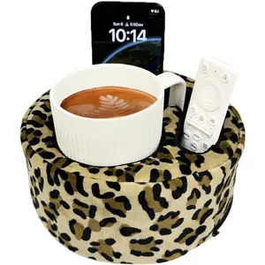 Couch Cup Holder Pillow, Sofa and Bed Organizer  for Drinks, Remotes, Phones (Leopard)